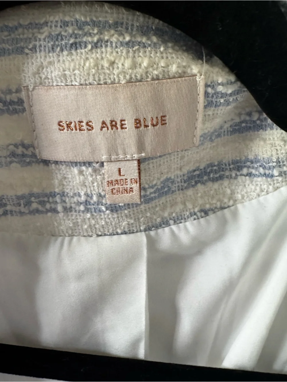 Skies Are Blue Blue & White Striped Tweed Ruched 3/4 Sleeve Blazer - Picture 3 of 5